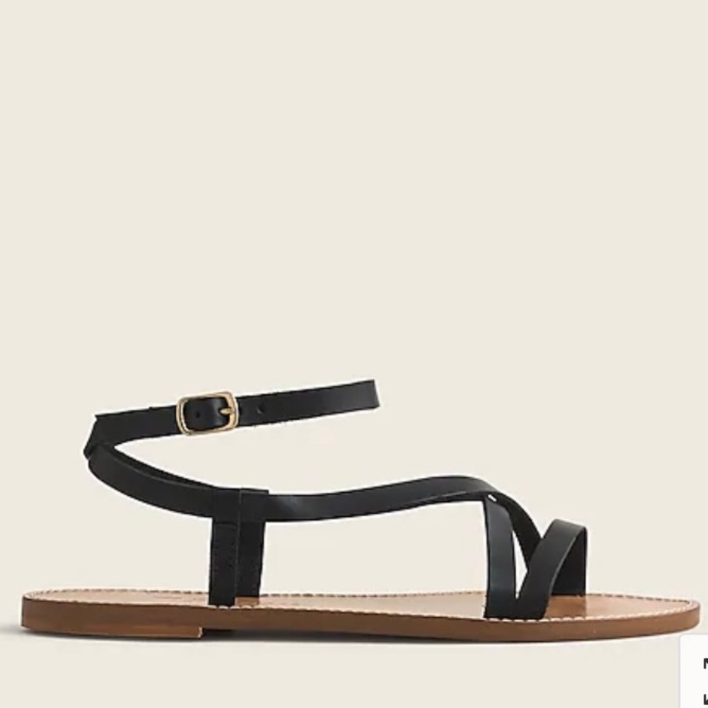 J. Crew Flat Strappy Sandals In Black Leather - Picture 12 of 14
